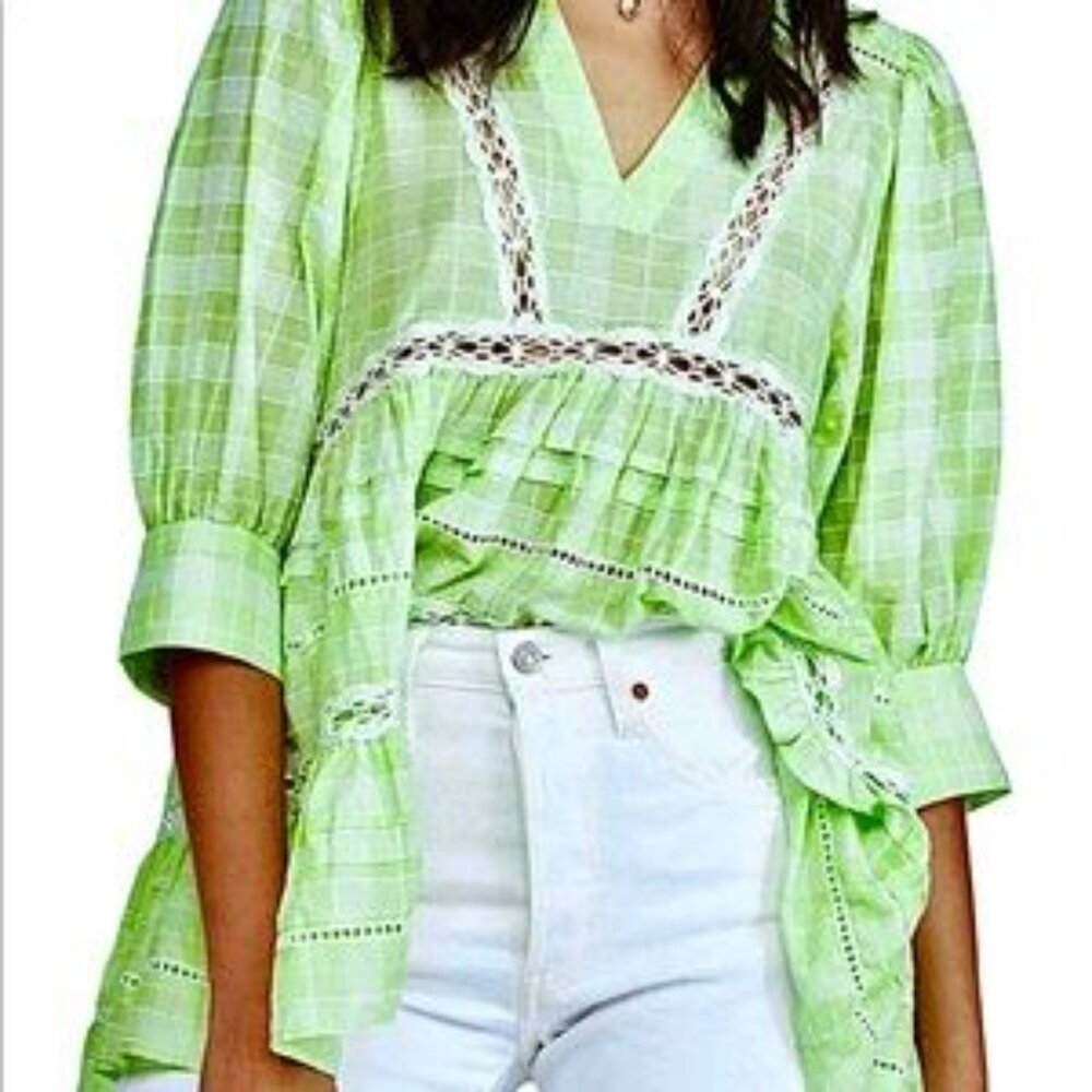 Free People Time Out Deep V Neck Lace Trim Top NWOT - Picture 4 of 14
